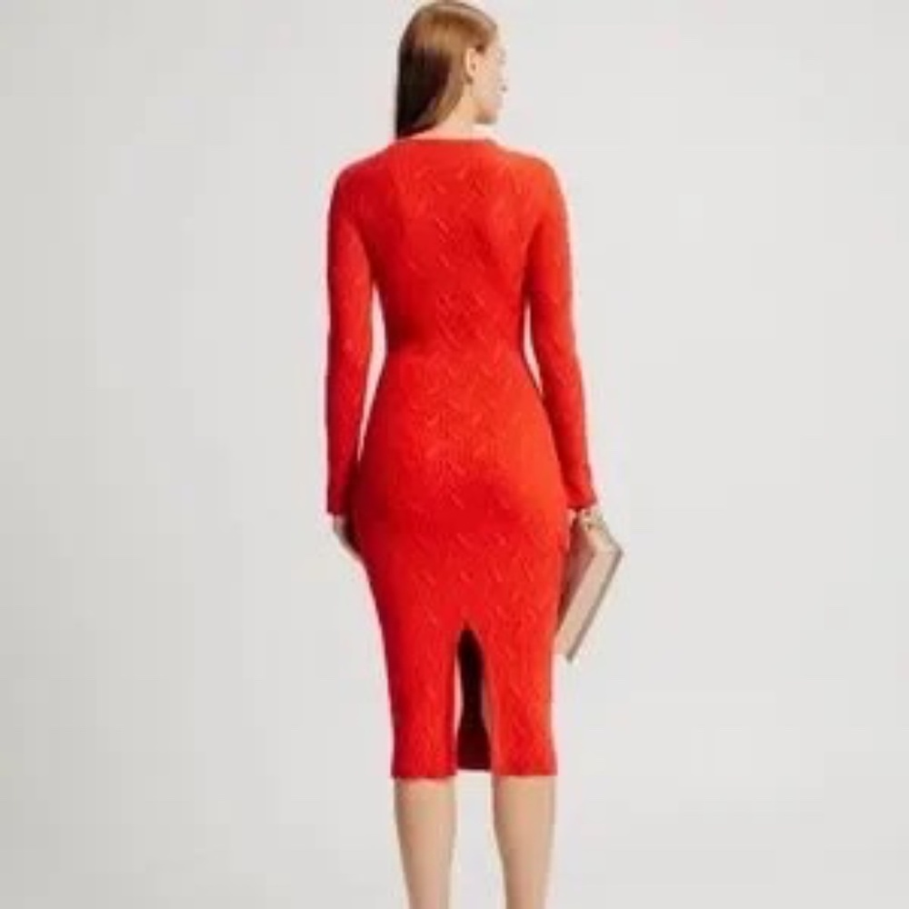 NWT Torn by Ronny Kobo GRACE Cable Knit Long Sleeve Dress Scarlet Red XS - Picture 2 of 8